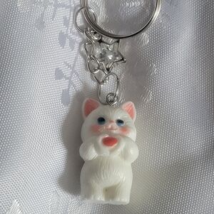 💀NEW 💀 Cute White Cat Keychain with Pink and Blue Accents
